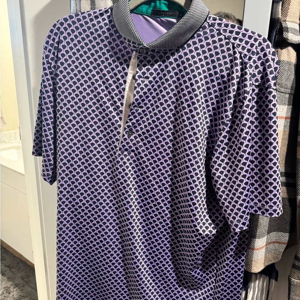 Men's Purple Patterned Polo Shirt with Contrast Collar